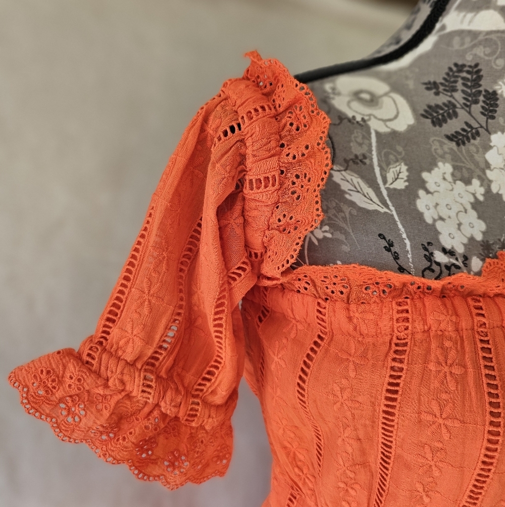Venus Off The Shoulder Lace Eyelet Dress NWT Orange Sz. 4 - Picture 4 of 12